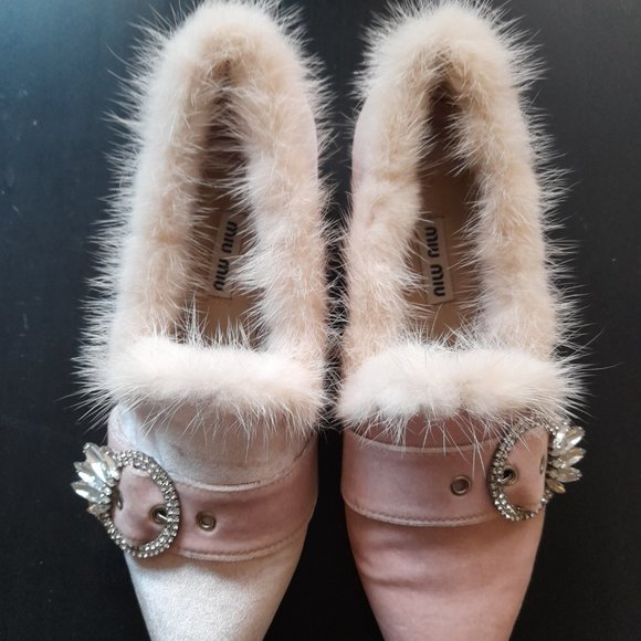 (RARE!) Pink velvet and fur Marie Antoinette flats by Miu Miu - Picture 9 of 11